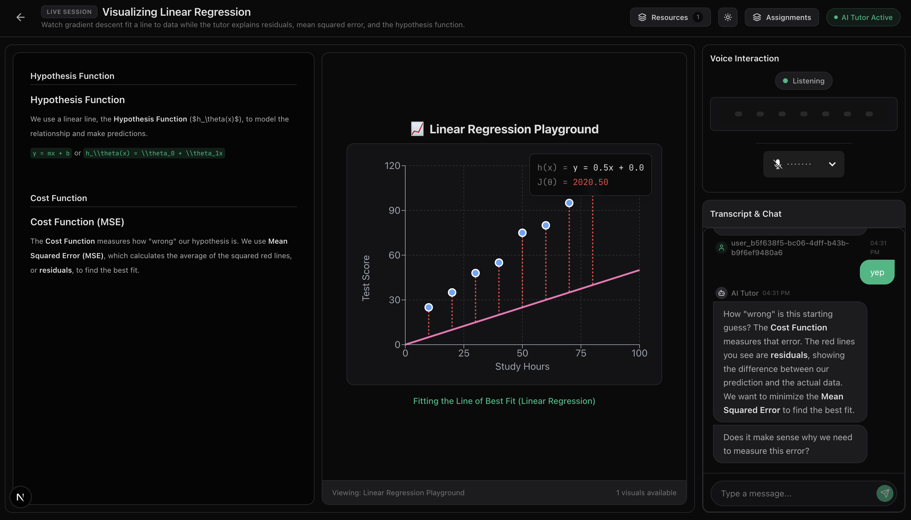 LiveClassroom Active Session Dashboard Screenshot